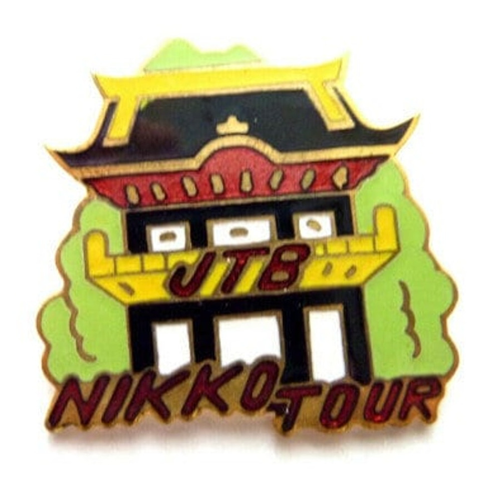 Vintage Japan Travel Bureau JTB Nikko Tour Enamel Pin Japanese Castle Brooch